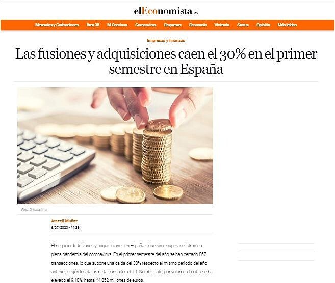 Las fusiones y adquisiciones caen el 30% en el primer semestre en Espaa